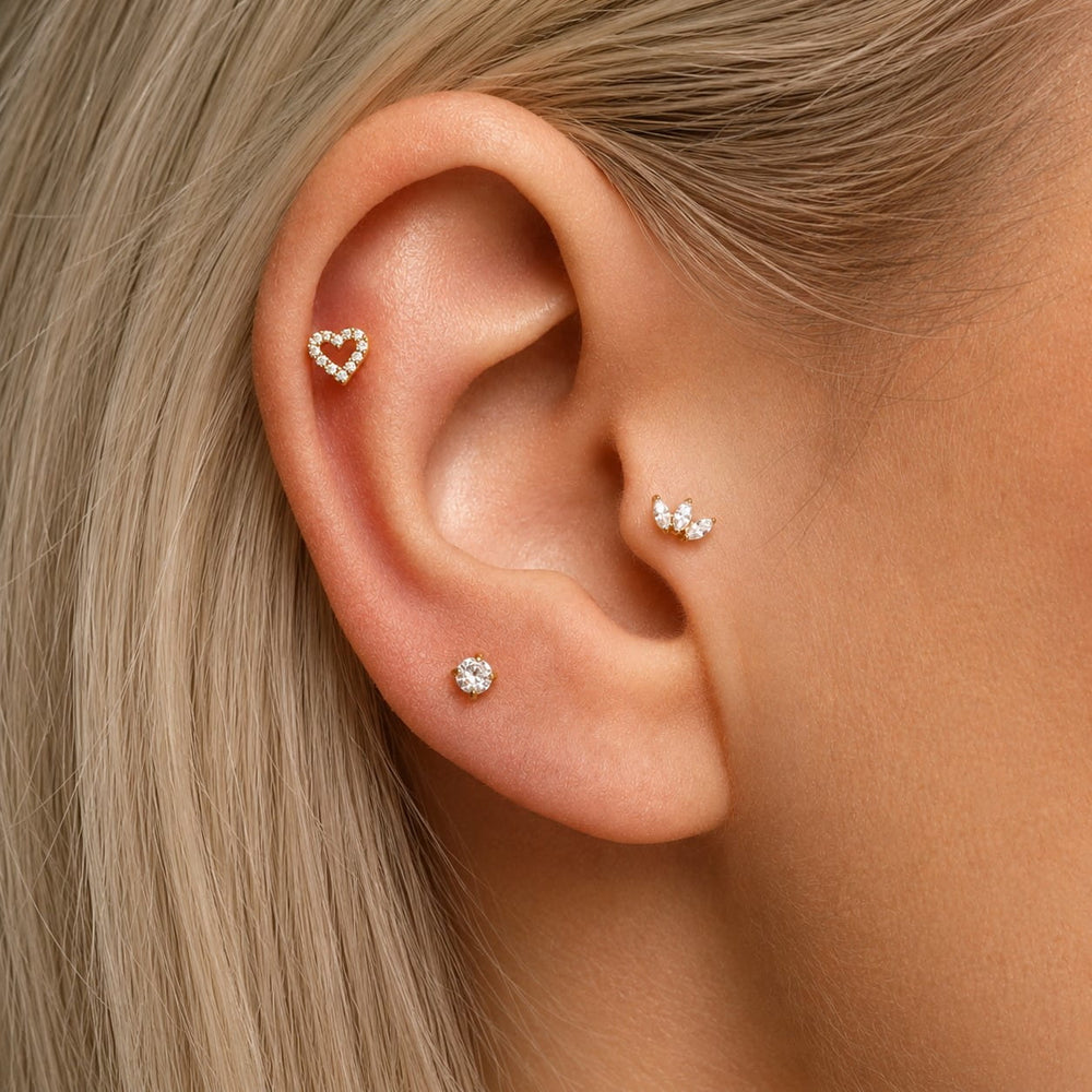 Piercing Set Titan wasserfest Herz Blume Helix vergoldet