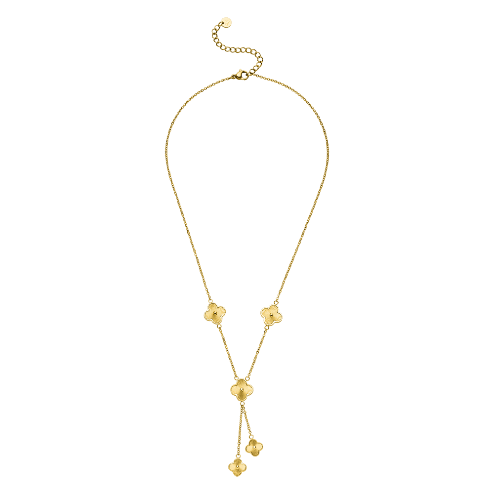 Kleeblatt Kette Y-Halskette wasserfest Edelstahl Gold