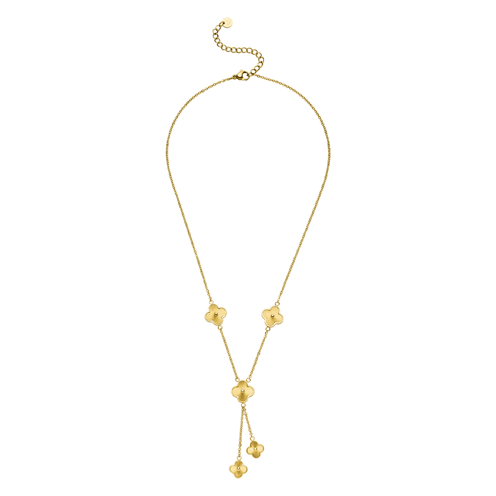 Kleeblatt Kette Y-Halskette wasserfest Edelstahl Gold