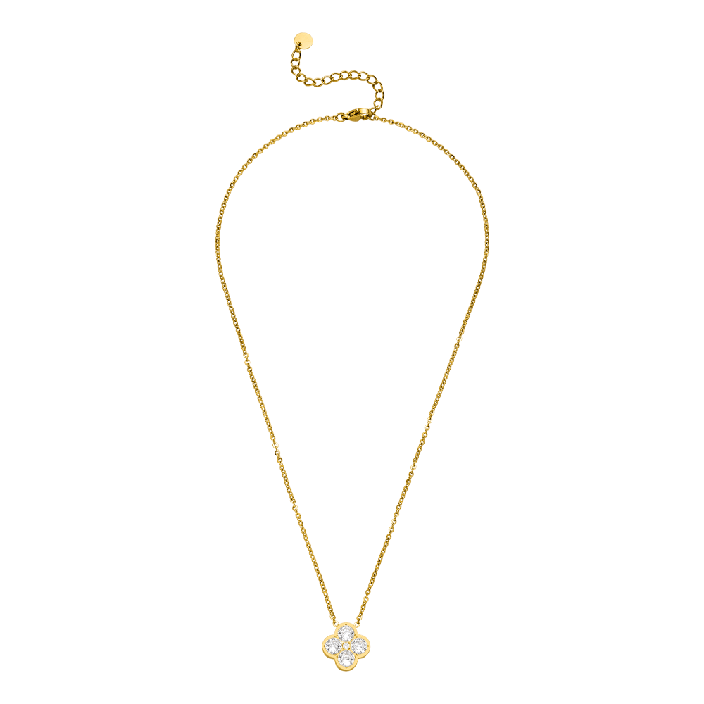 Clover Kette Glitzer wasserfest 18K vergoldet Edelstahl
