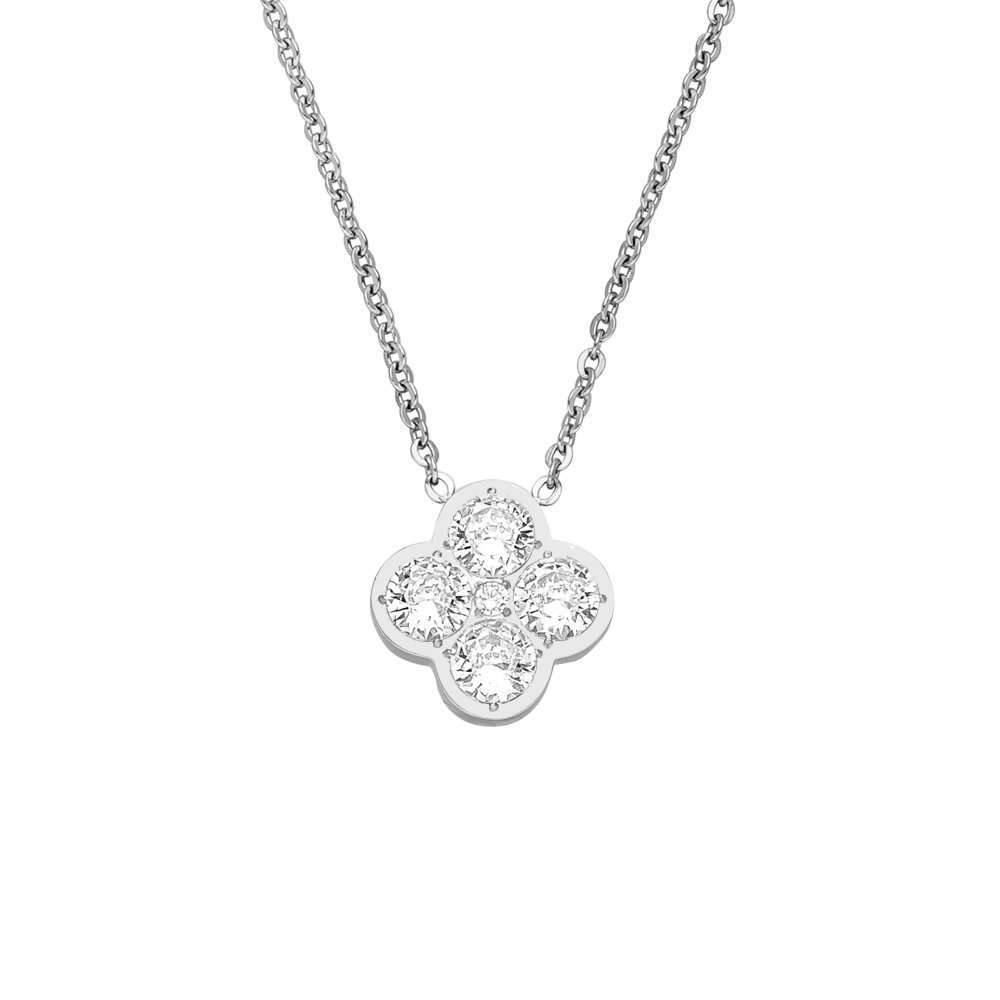 Kette mit Kleeblatt Anhänger Silber Glitzer Steine wasserfest