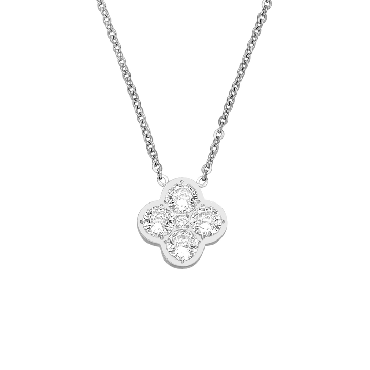 Kette mit Kleeblatt Anhänger Silber Glitzer Steine wasserfest