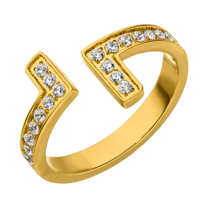 L Ring mit Ecken Zirkonia Steine wasserfest