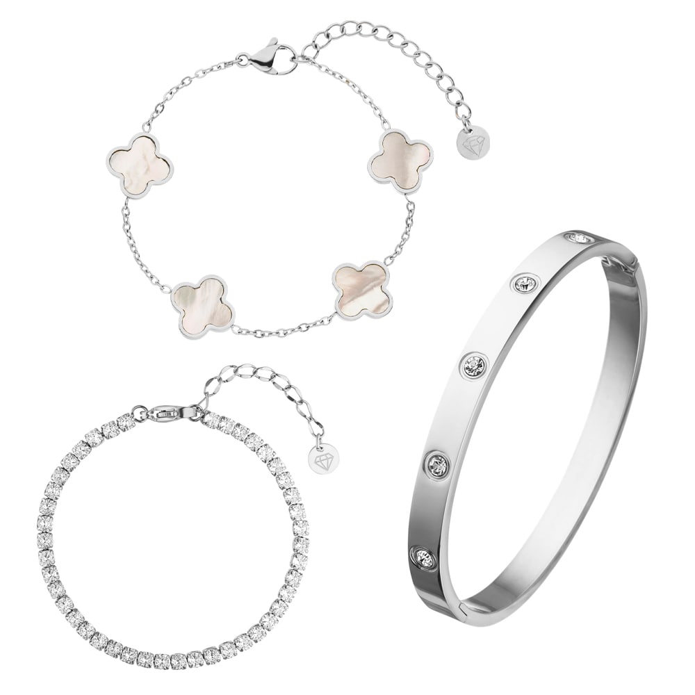 Armbänder Set Silber 3er Edelstahl wasserfest