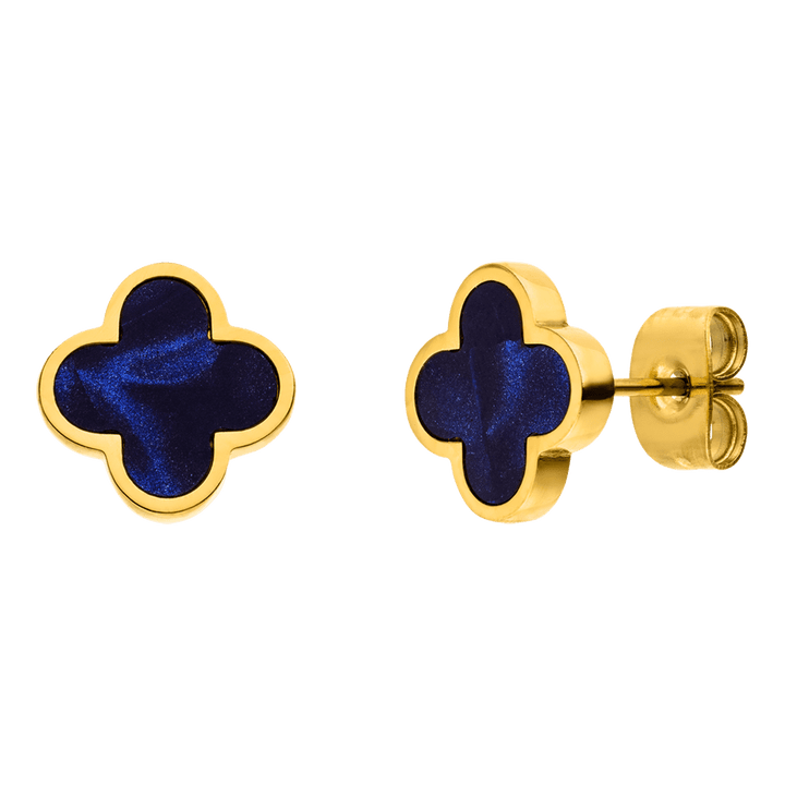 Kleeblatt Ohrstecker Clover Blau 18K vergoldet wasserfest