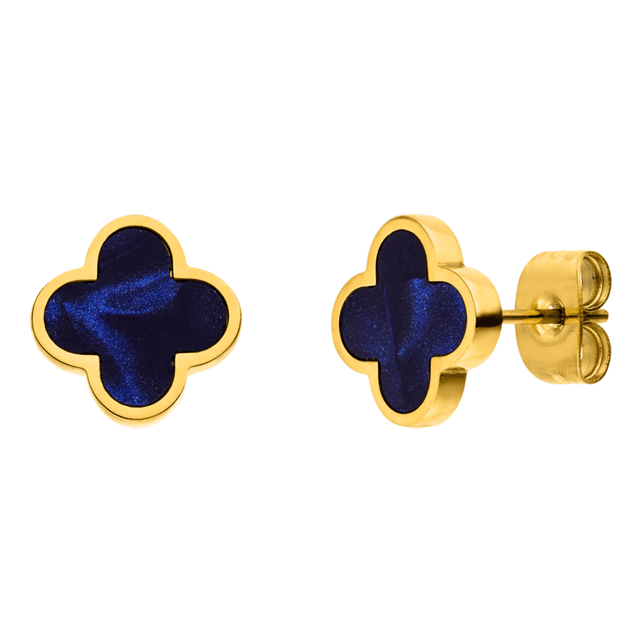 Kleeblatt Ohrstecker Clover Blau 18K vergoldet wasserfest