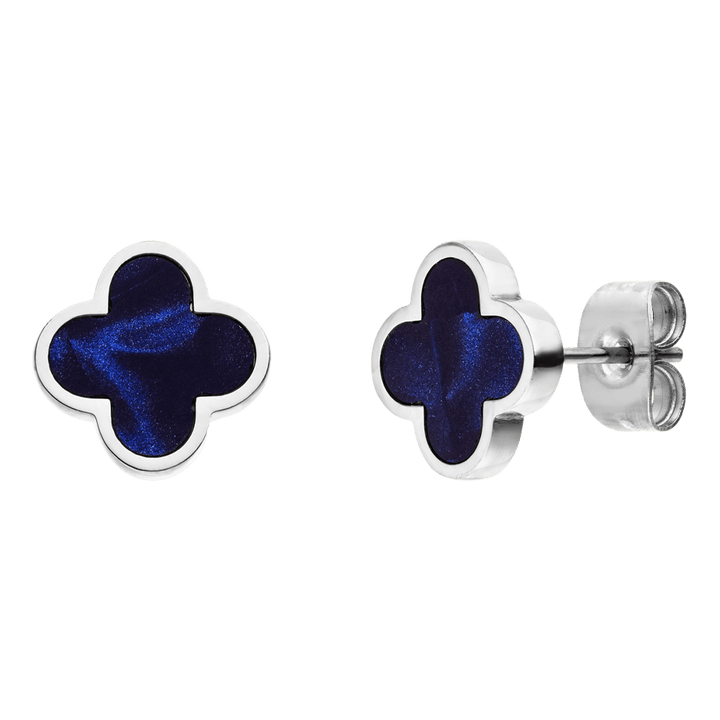 Blaue Kleeblatt Ohrstecker wasserfest Silber Edelstahl Clover