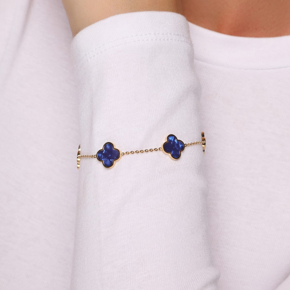 Clover Armband Blau Kleeblätter 18K vergoldet wasserfest