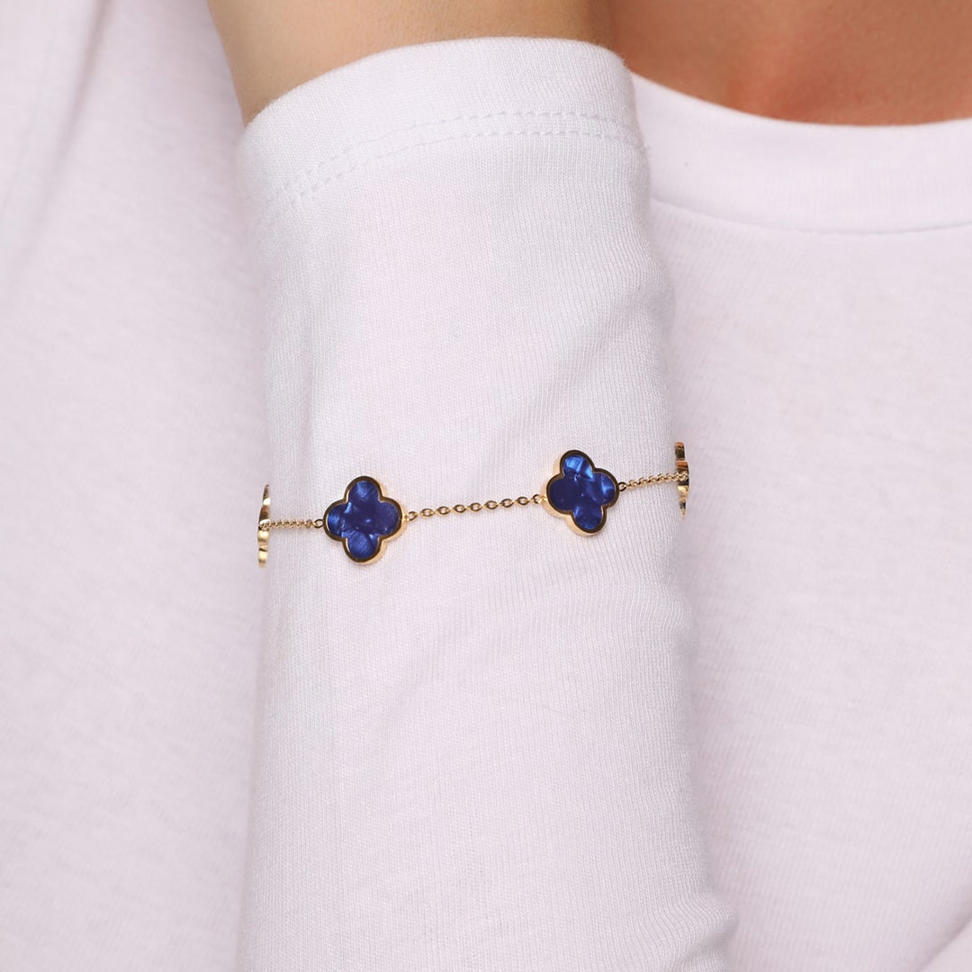 Clover Armband Blau Kleeblätter 18K vergoldet wasserfest