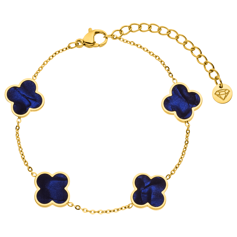 Kleeblatt Armband Blau 18K vergoldet wasserfest Edelstahl