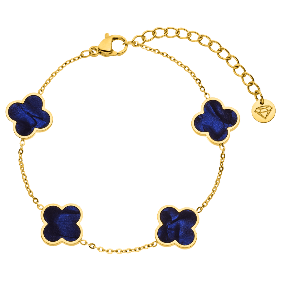 Kleeblatt Armband Blau 18K vergoldet wasserfest Edelstahl