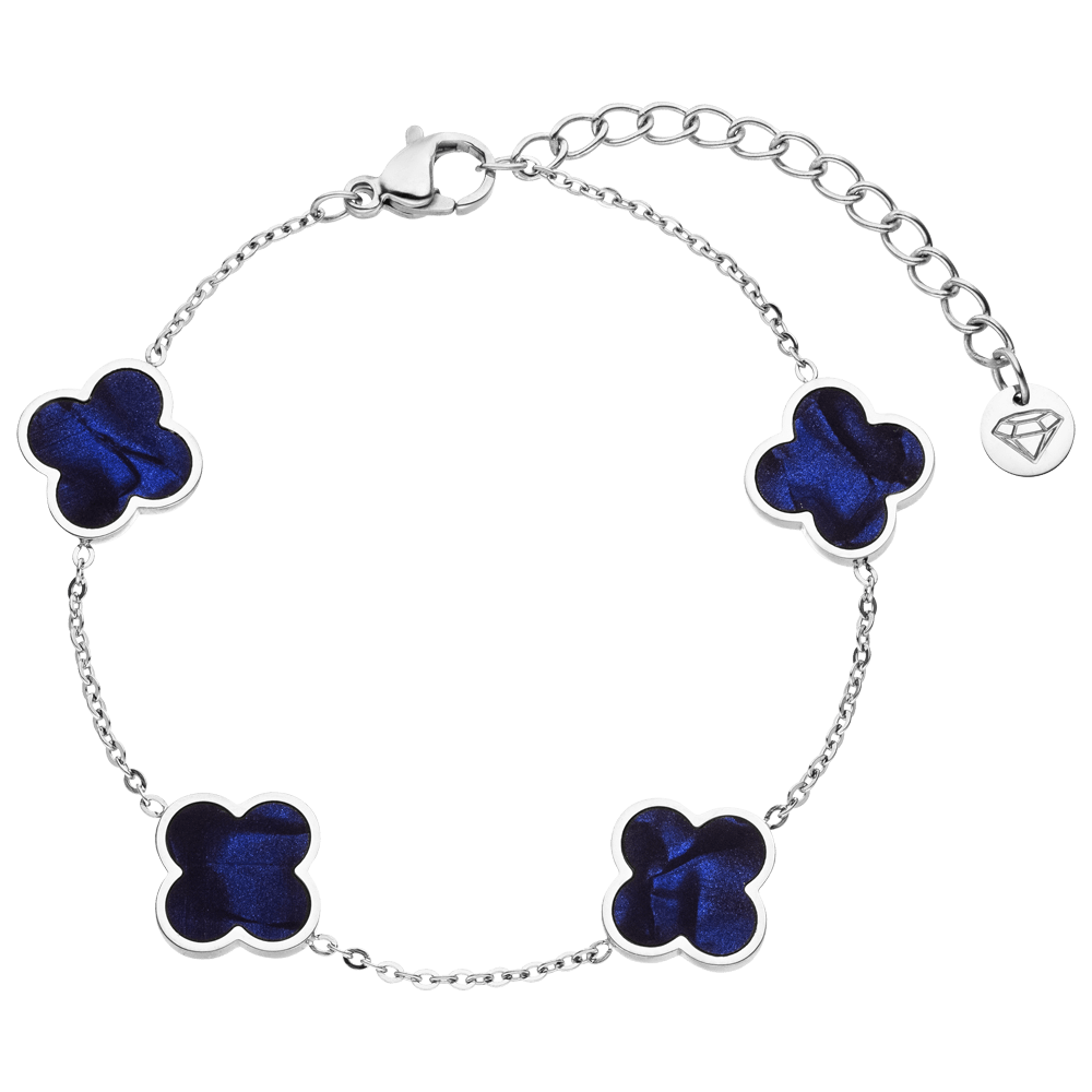 Kleeblatt Armband Blau Silber Edelstahl Clover wasserfest
