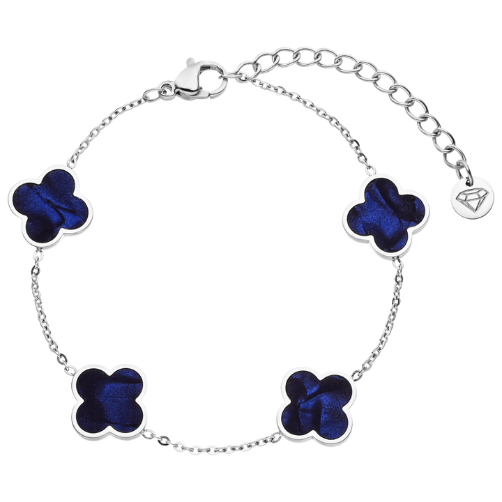 Kleeblatt Armband Blau Silber Edelstahl Clover wasserfest