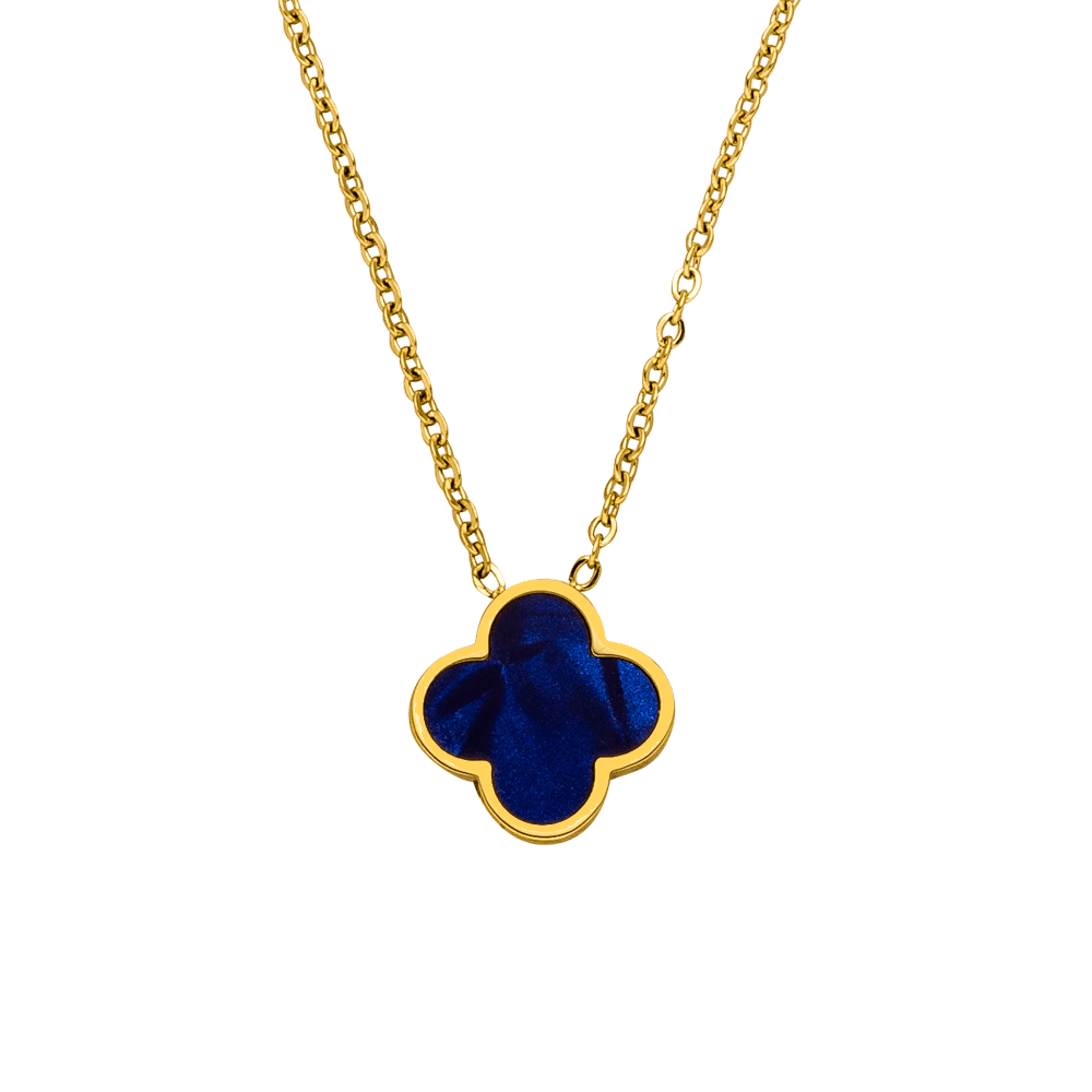 Kleeblatt Kette Blau 18K vergoldet Edelstahl wasserfest