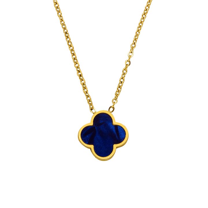 Kleeblatt Kette Blau 18K vergoldet Edelstahl wasserfest