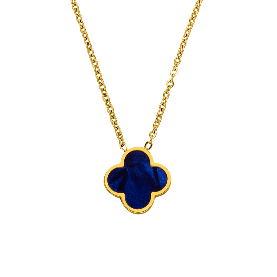 Kleeblatt Kette Blau 18K vergoldet Edelstahl wasserfest