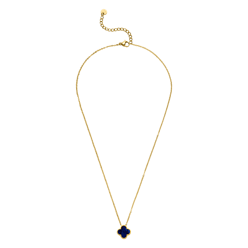 Kleeblatt Halskette Blau 18K vergoldet wasserfest Edelstahl