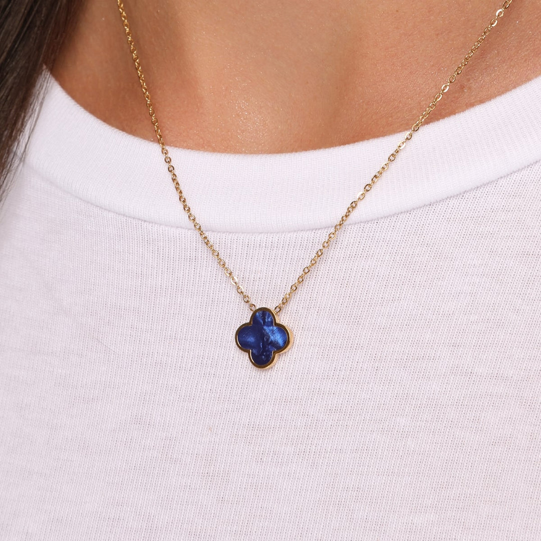 Clover Halskette Blau 18K vergoldet wasserfest Edelstahl