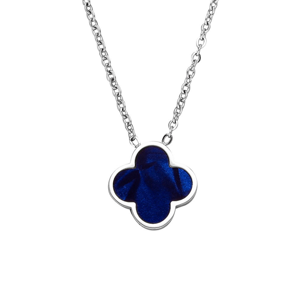 Clover Kette Blau Silber wasserfest Kleeblatt Edelstahl