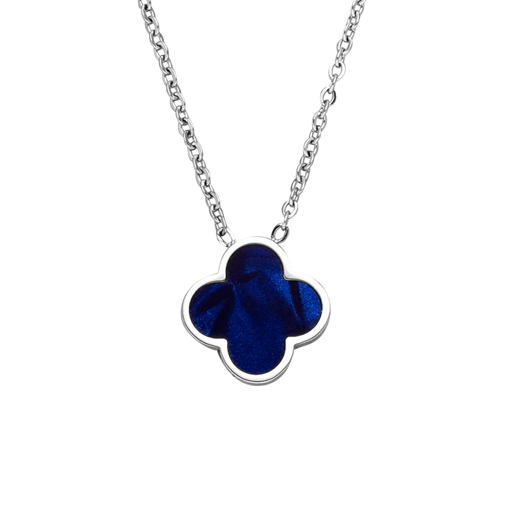 Clover Kette Blau Silber wasserfest Kleeblatt Edelstahl