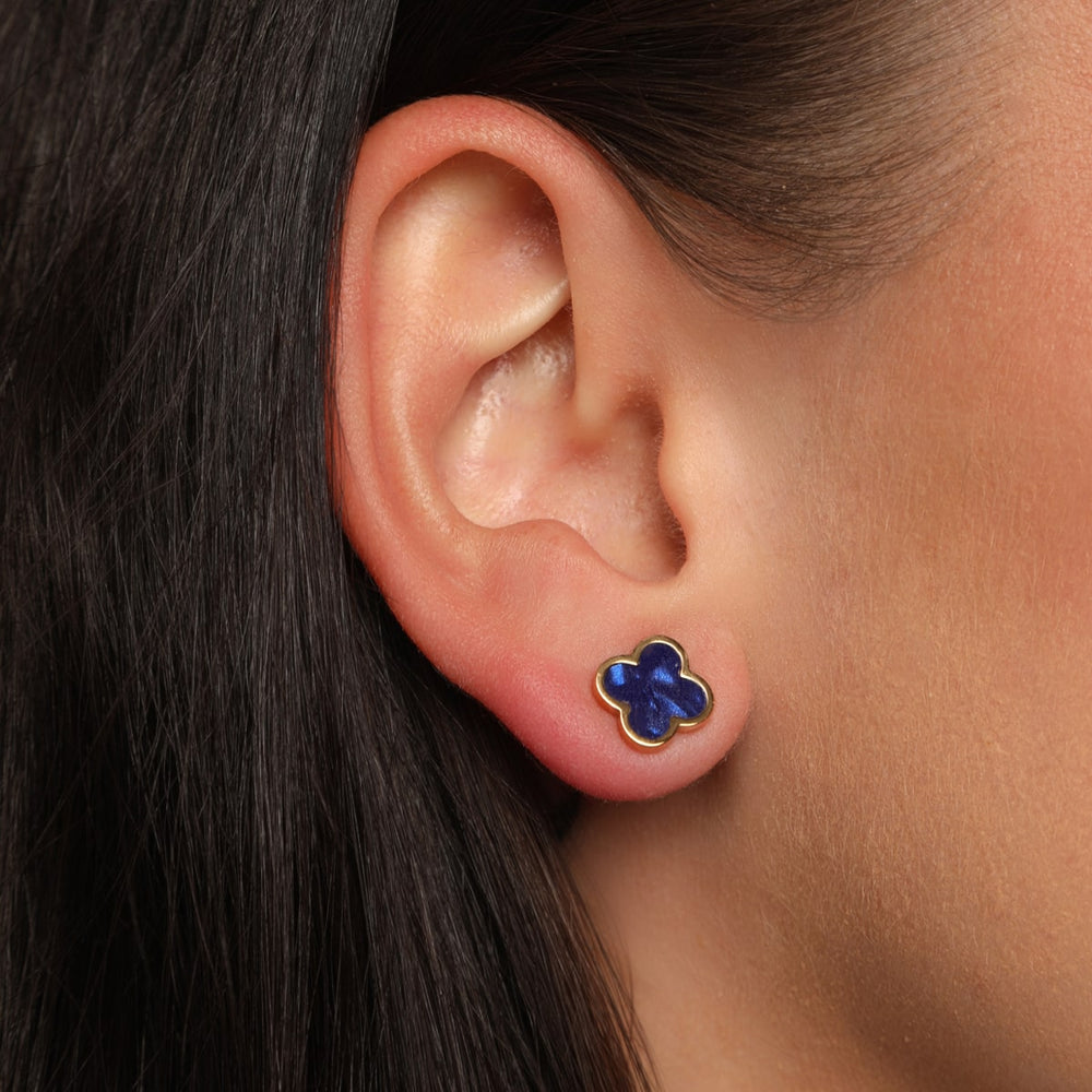 wasserfeste Clover Ohrstecker Edelstahl 18K vergoldet Blau