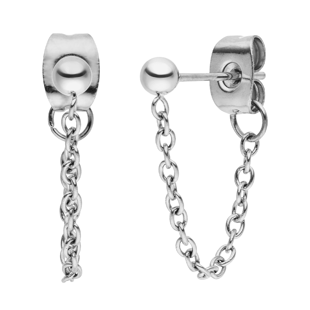 Wasserfeste silberne Ohrstecker mit Kugelkette Chirurgenstahl