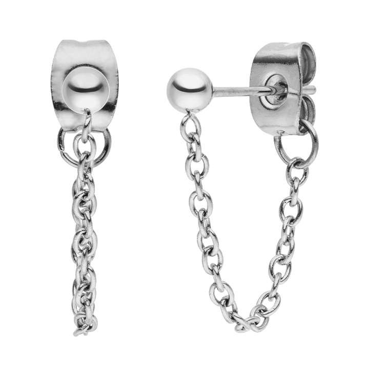 Wasserfeste silberne Ohrstecker mit Kugelkette Chirurgenstahl