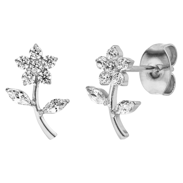 Blumen Medizinohrstecker Titan silber  nickelfrei 