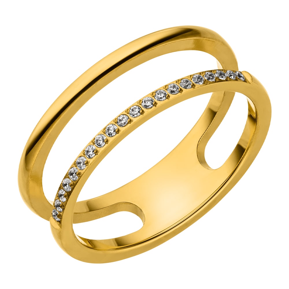 Doppel Ring wasserfest Edelstahl 18K vergoldet Steinchen