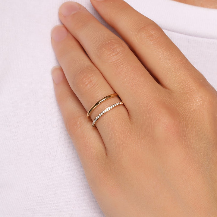 Eleganter Ring zweifach Damen wasserfest 18K vergoldet Edelstahl