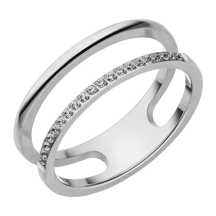 Zweifach Ring Silber Zirkonia Steine Edelstahl wasserfest