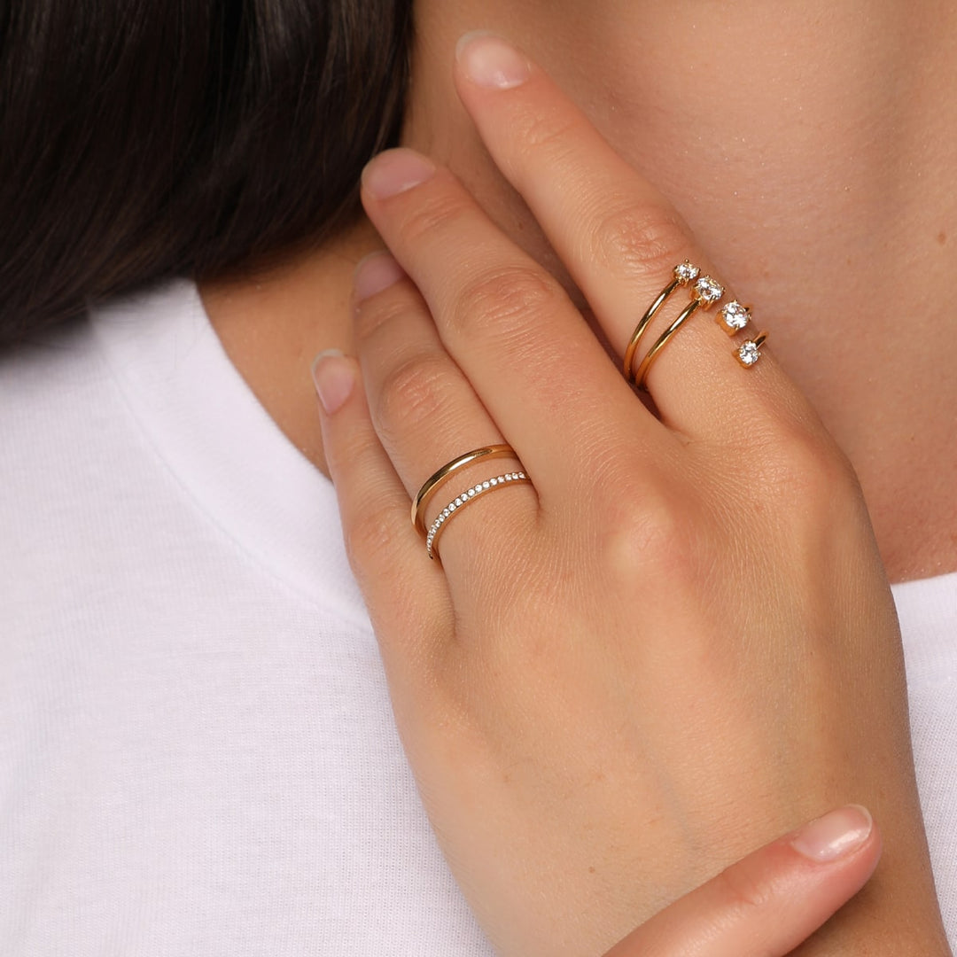 Doppelter Ring Glitzer Steinchen wasserfest 18K vergoldet