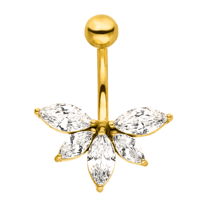 wasserfestes Bauchnabelpiercing Chirurgenstahl Glitzer Steinchen Lotusblume