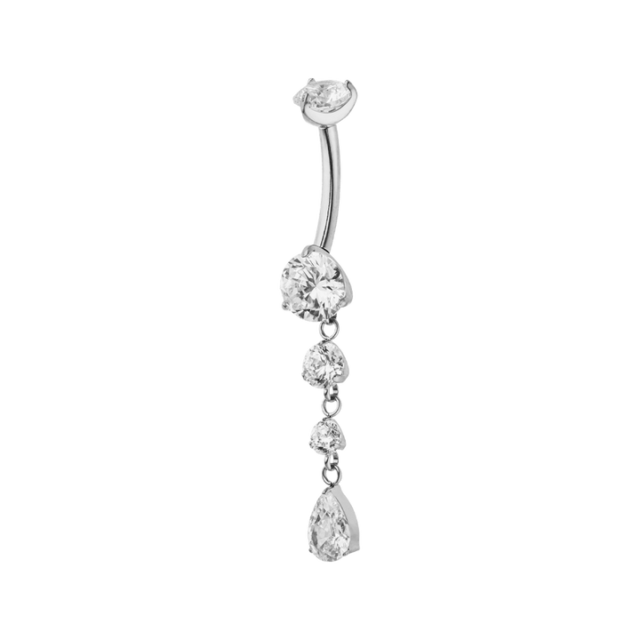 silbernes Bauchnabelpiercing Titan Glitzer Zirkonia Steinchen wasserfest