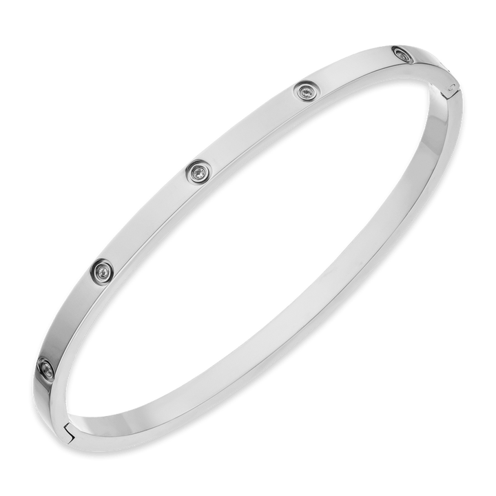 wasserfester Armreif dünn Silber Edelstahl Zirkonia Steine schmal