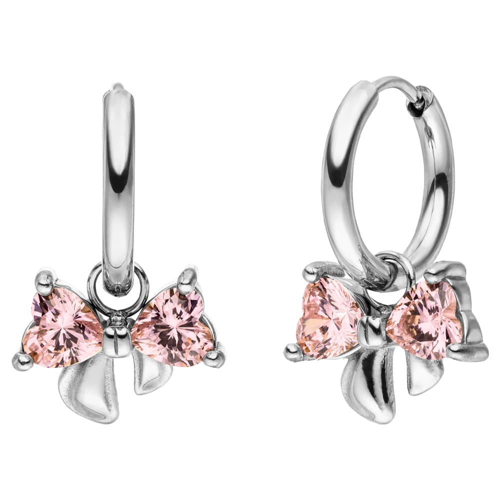 Schleifen Ohrringe Silber Rosa Steinchen wasserfest Edelstahl