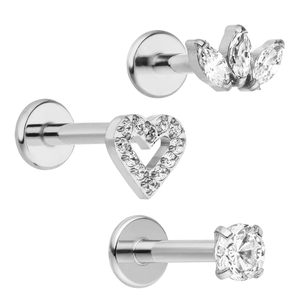 Piercing Set Bundle Titan Herz Blume Zirkonia silber
