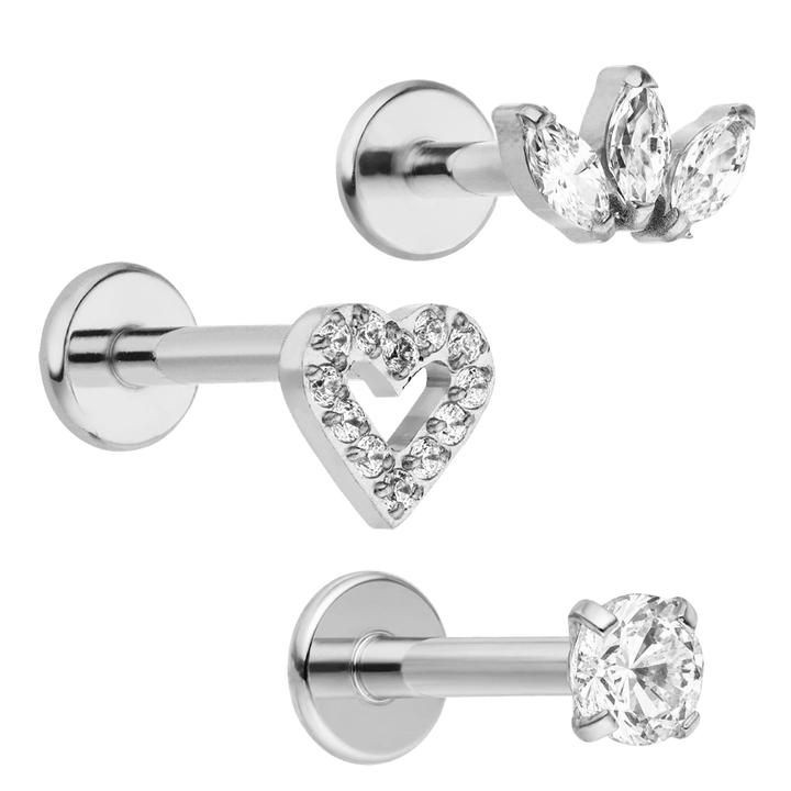 Piercing Set Bundle Titan Herz Blume Zirkonia silber