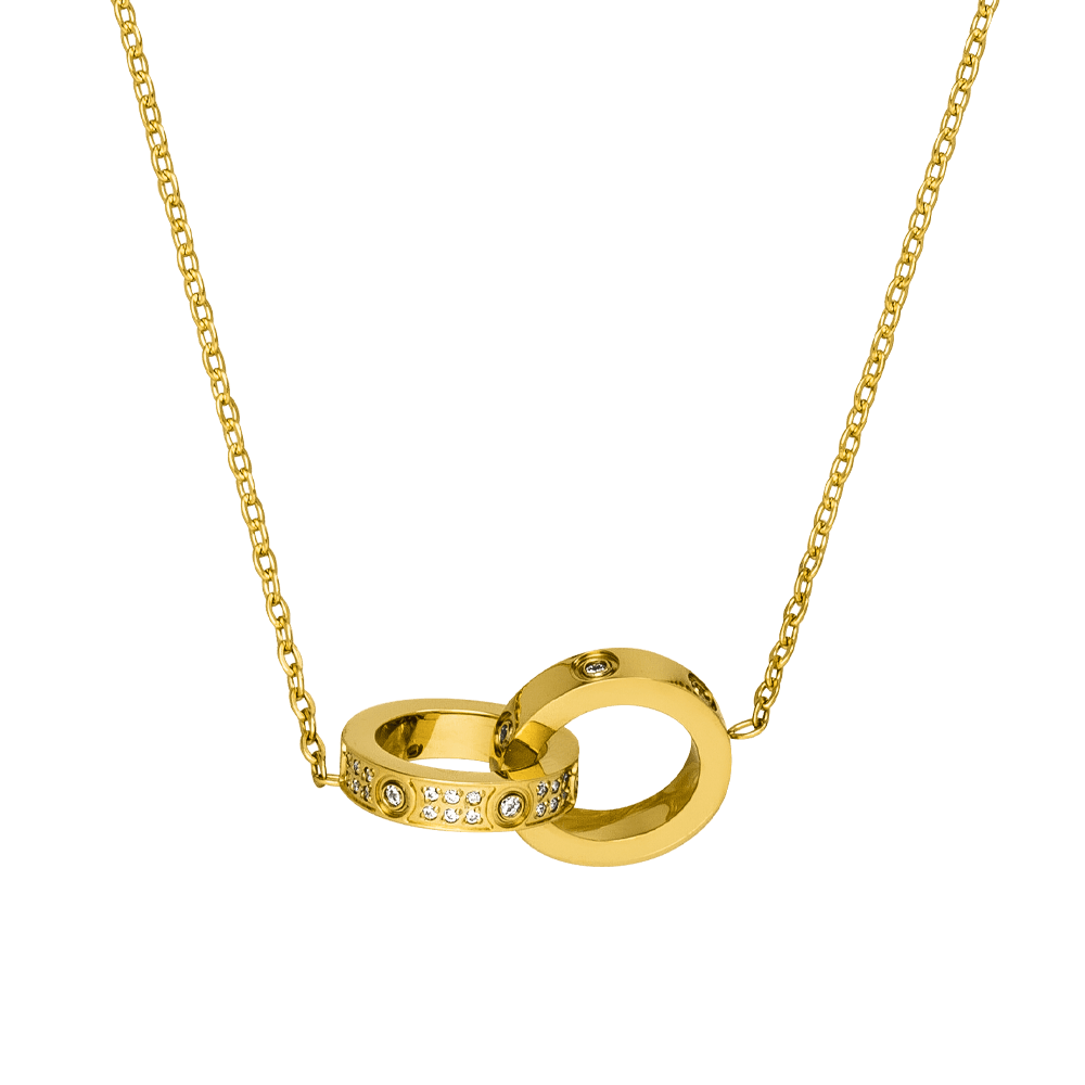 Halskette mit zwei verbundenen Ringen 18K vergoldet Edelstahl wasserfest