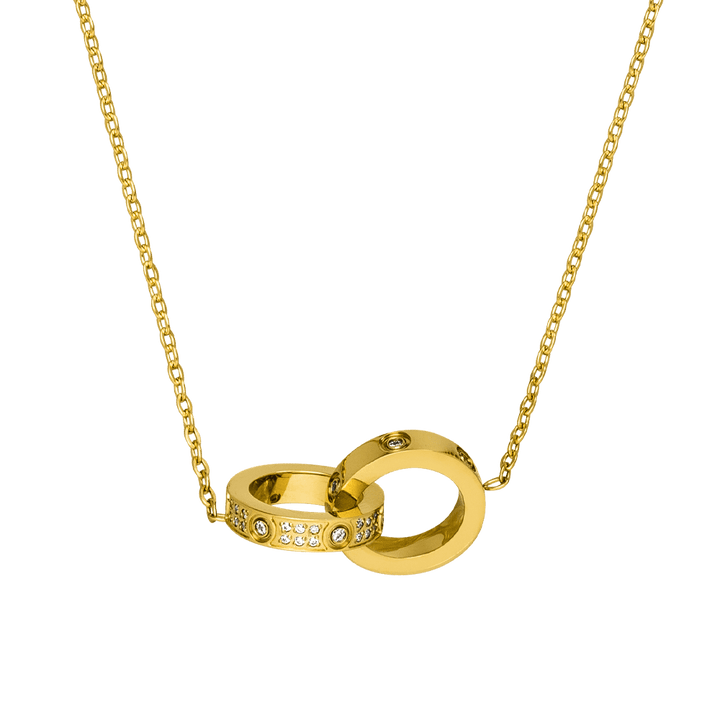 Halskette mit zwei verbundenen Ringen 18K vergoldet Edelstahl wasserfest