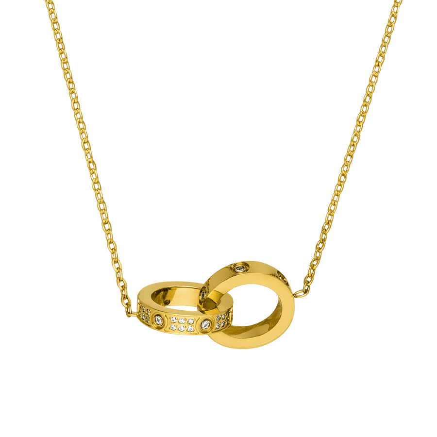 Halskette mit zwei verbundenen Ringen 18K vergoldet Edelstahl wasserfest