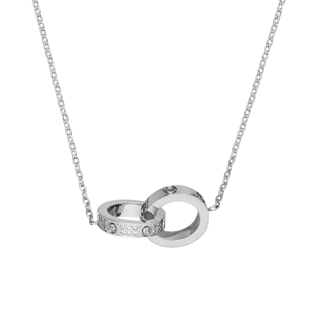 Edelstahl Halskette Silber elegant zwei verbundene Ringe