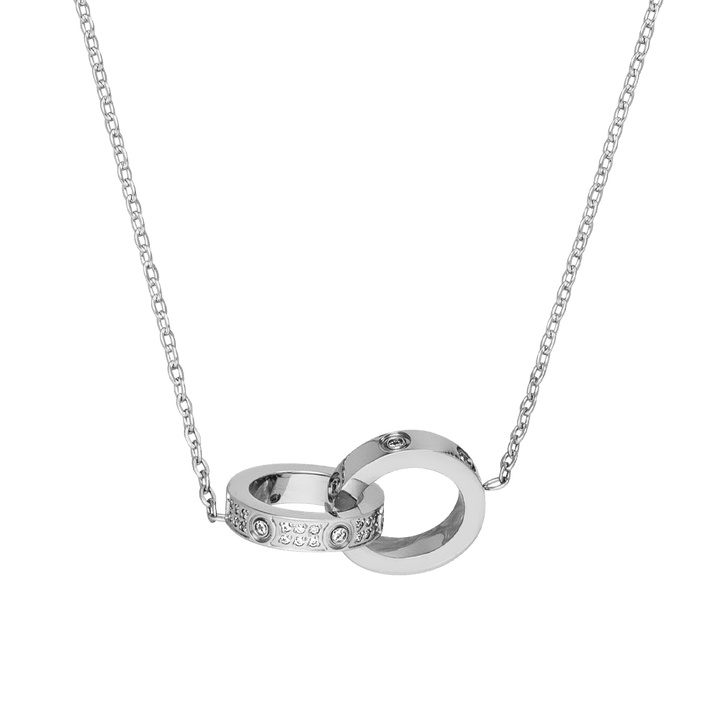 Edelstahl Halskette Silber elegant zwei verbundene Ringe