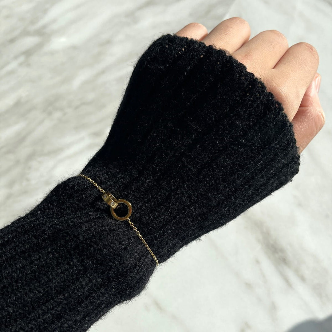 Damen Armband mit zwei verbundenen Ringen Edelstahl 18K vergoldet