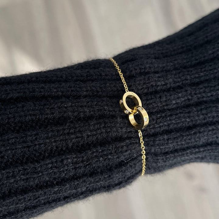 Edelstahl Armband 18K vergoldet 2 Ringe verbunden