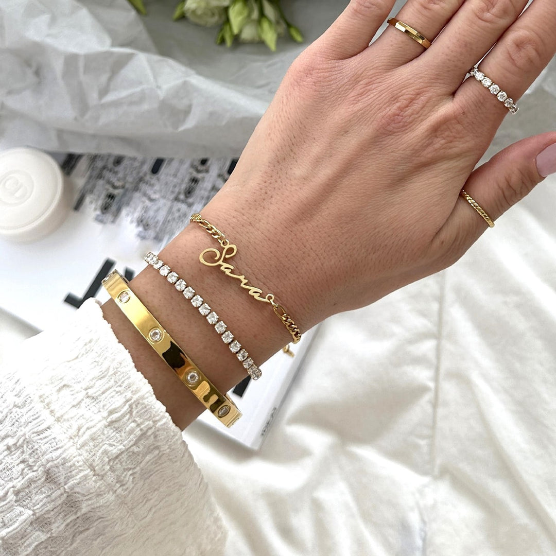 Armreif Love Liebesarmband Gold Zirkonia Steine wasserfest
