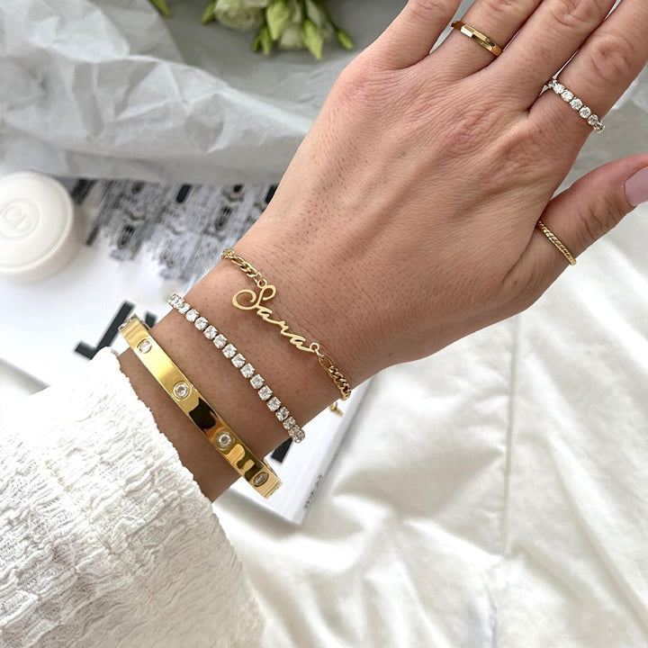 Armreif Love Liebesarmband Gold Zirkonia Steine wasserfest
