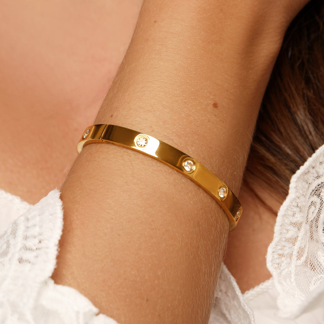 Zirkonia Armreif 18K vergoldet wasserfest Damen Steine