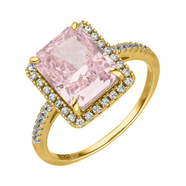 Echtsilber Ring Pinker Stein 18K vergoldet Zirkonia
