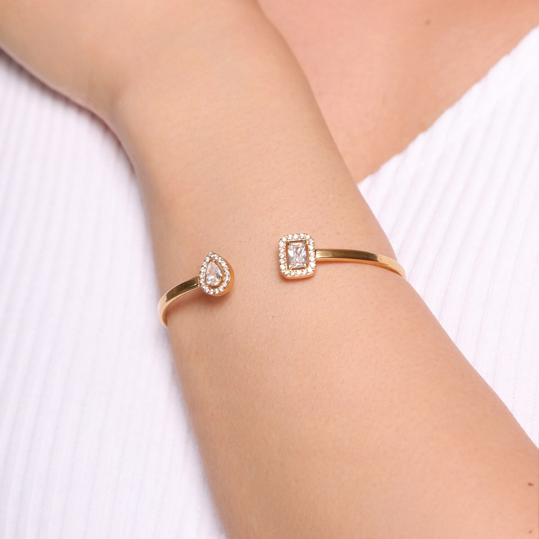 Luxuriöser 18K vergoldeter Armreif wasserfest Edelstahl Glitzer Zirkonia